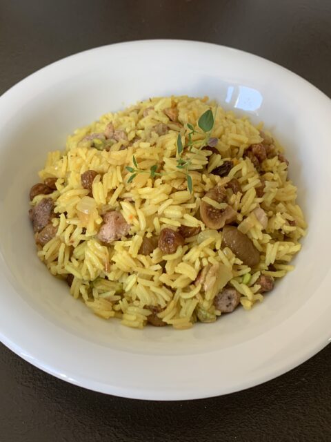 Saffraanrijst met pistachenootjes en kip